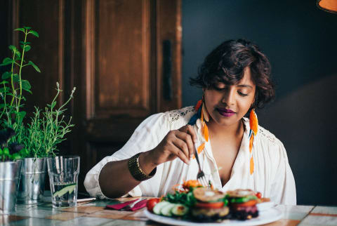 woman eating healthy food