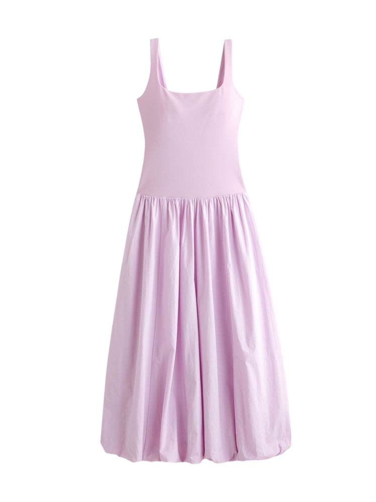 Abercrombie & Fitch Mixed Fabric Bubble Hem Midi-Dress 